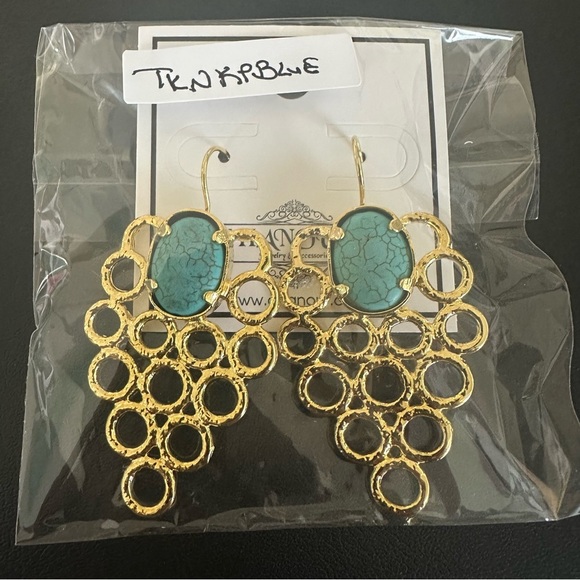 Turquoise Gold Drop Earrings – Handmade Boho Statement Jewelry NWT - Picture 8 of 9